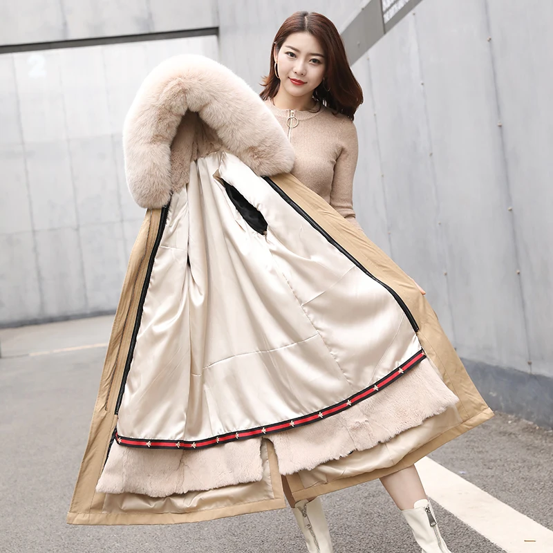 2019 зима новый натуральный Лисий Мех капюшон кроличий мех лайнер длинный стиль