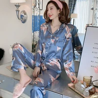 autumn cardigan lapel long sleeve pyjamas set for women silk leisure tops cartoon sweet beauty casual pajamas womens tracksuit