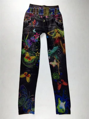 

Fashionable New Lady Seamless Imitation Cowboy Color Printing High Waist Skinny Blue Jean Denim Leggings Stretchy Jeggings Pant
