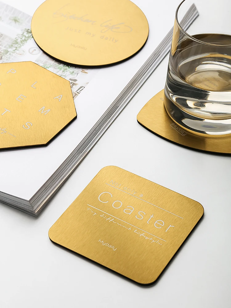 

Custom Logo Nordic Metal Coffee Mug Mat Tea Drink Cups Coaster Insulation Non-slip Pad Square Round Place-mat Table Accessories