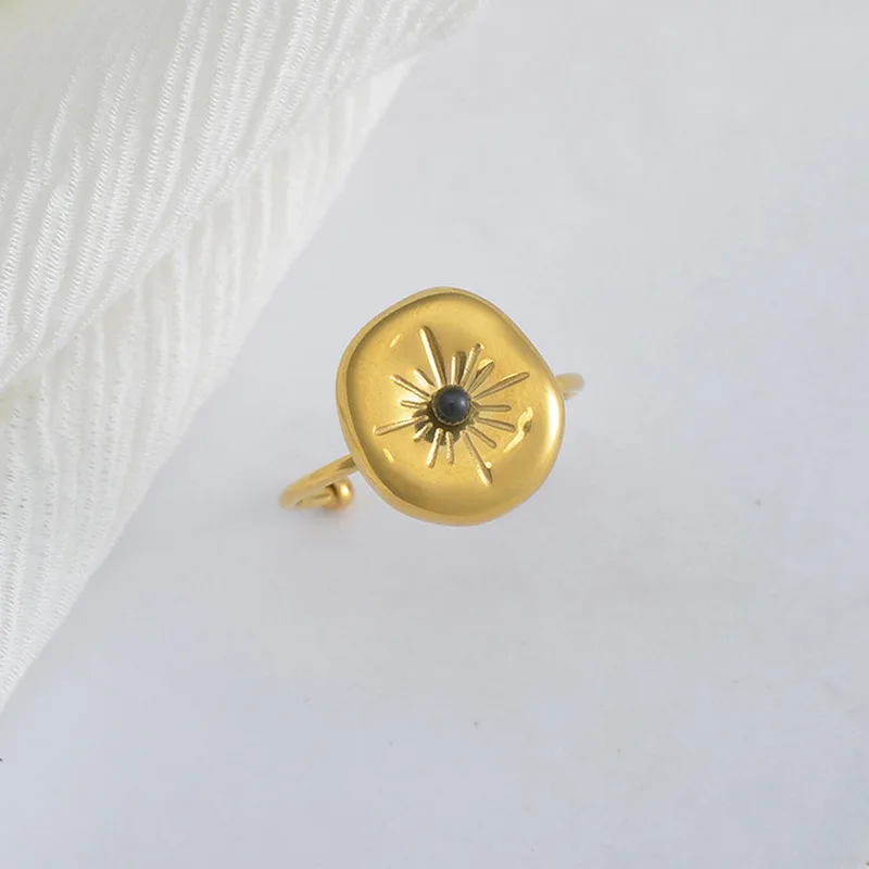 

Fashion Bloggers Recommend Women's Open Ring 14k Stainless Steel Sunflower Inlaid Pine Adjustable Index Finger Ring Jewelry