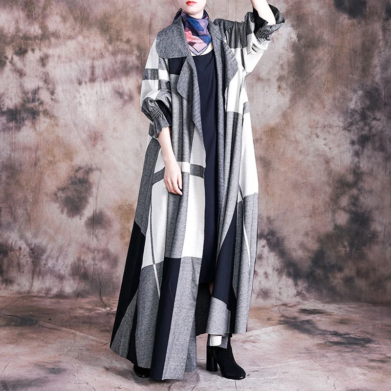 Johnature винтажный лоскутный в клетку хлопок лен длинный осенний Женский Тренч