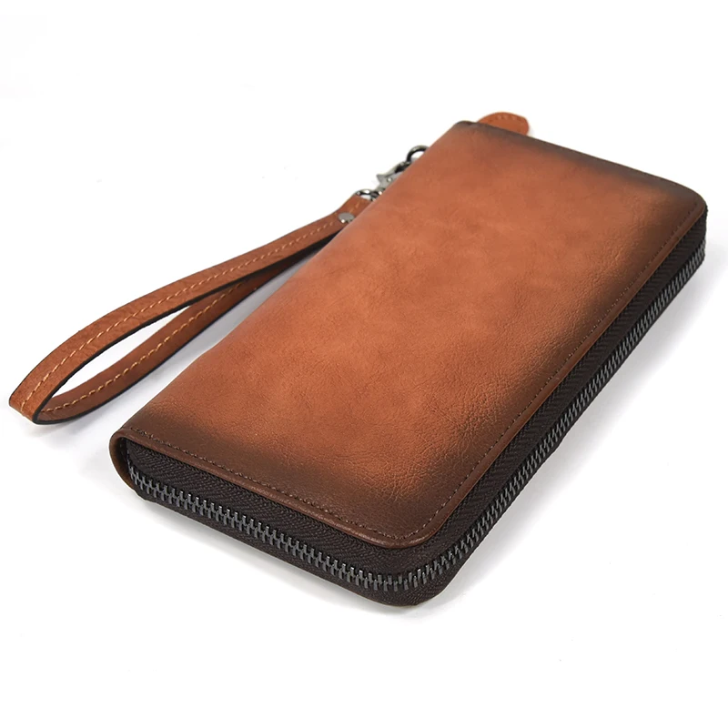 Длинный кошелек из натуральной кожи для мужчин и женщин кожаный с ремешком на
