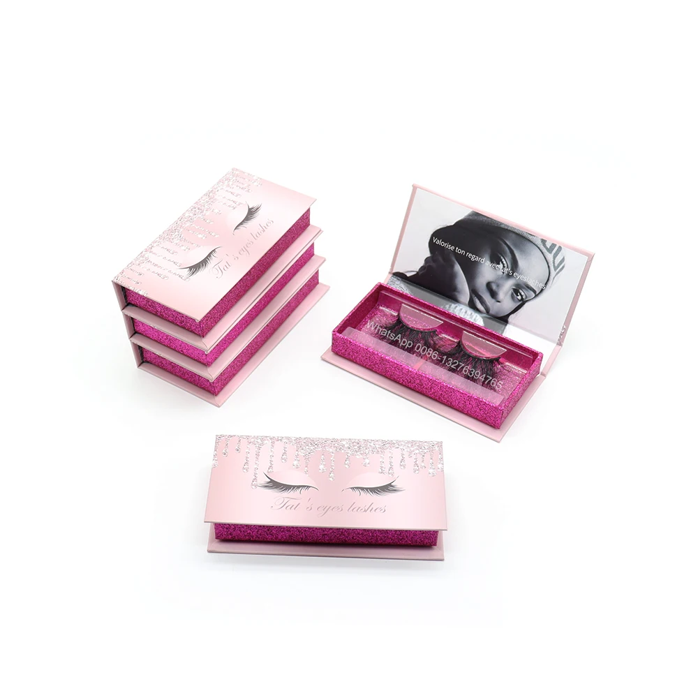 

Customized Eyelash Packaging Box With Logo 3D Mink Lashes Natural False Eyelashes Dramatic 25MM Lashes Glitter Drips Lash Case