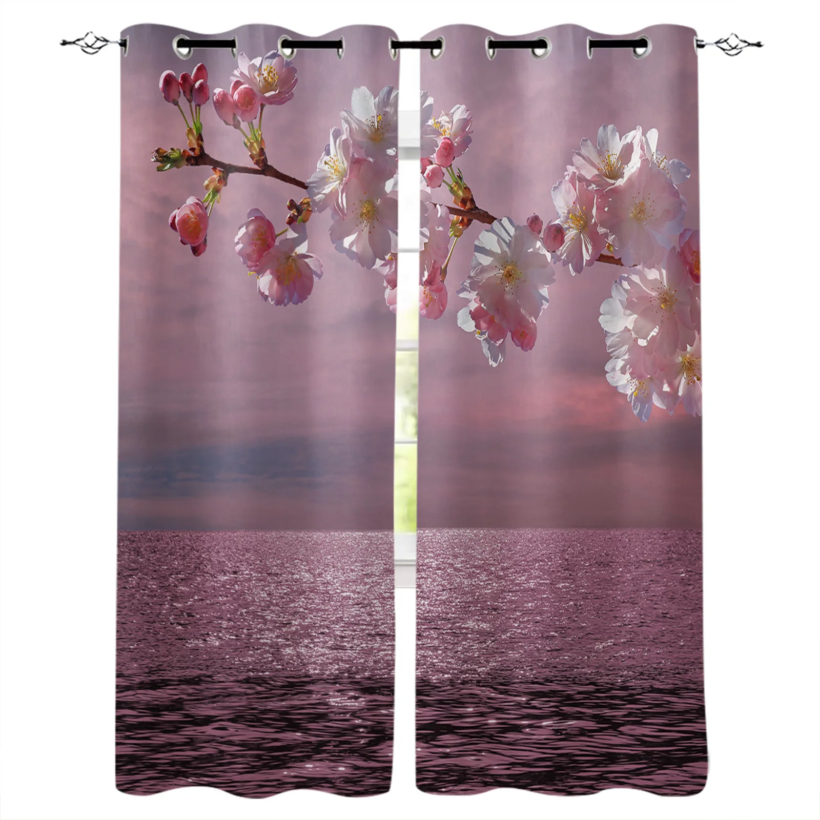 

Розовая Занавеска на окна, украшение для гостиной, кухни, спальни, с водяной поверхностью, расцвет озера вишни