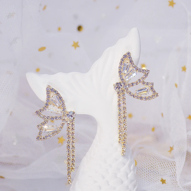 

Vintage Exquisite 14k Real Gold Jewelry Tassel Butterfly Wings Earrings for Women Luxury AAA Zircon Stud S925 Silver Needle Gift
