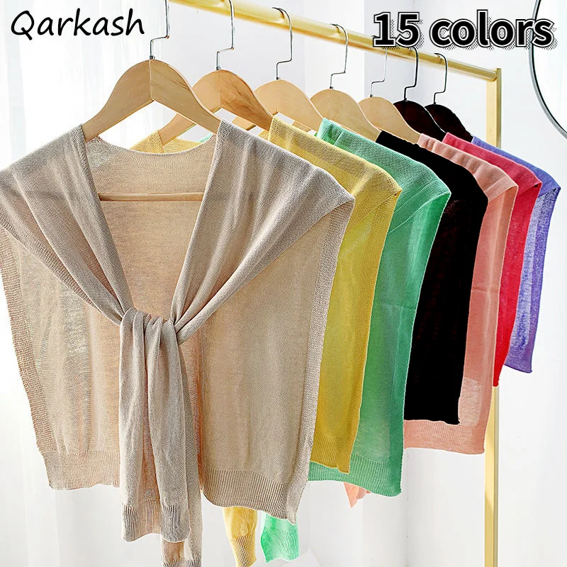 

Shrugs Women Shoulder Shawl Korean Knitted Air-conditioned Room Scarf Female Spring Outwear All-match Chic Casual Fashion Solid