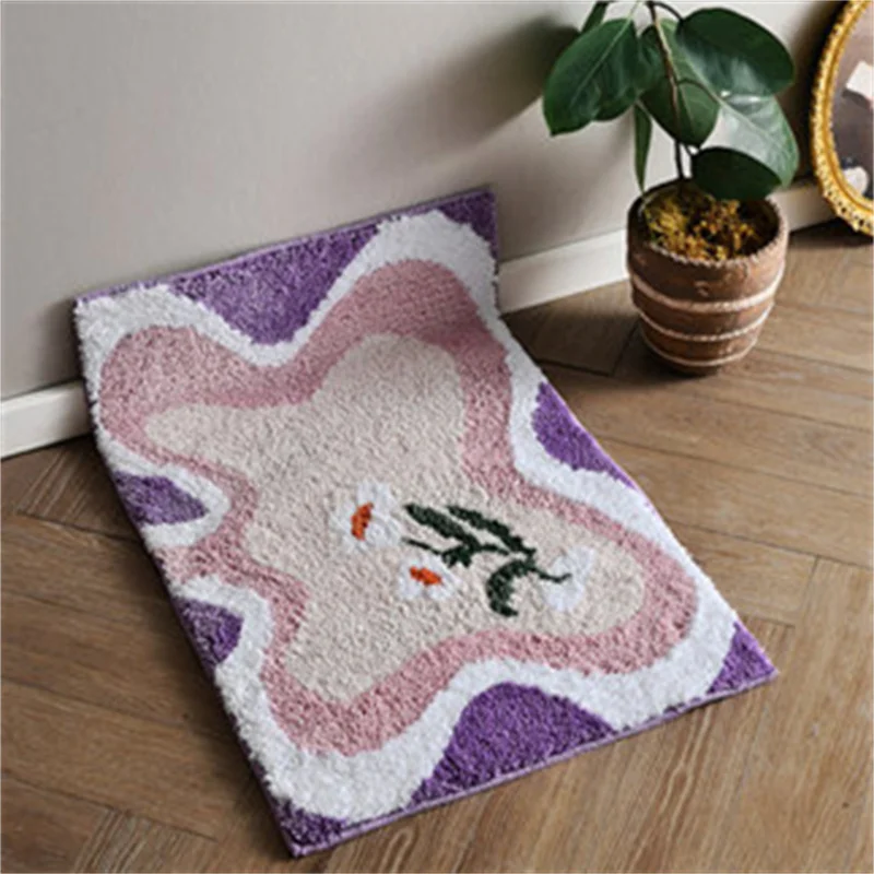 Скандинавский цветочный флорет коврик для ванной комнаты мягкие пушистые