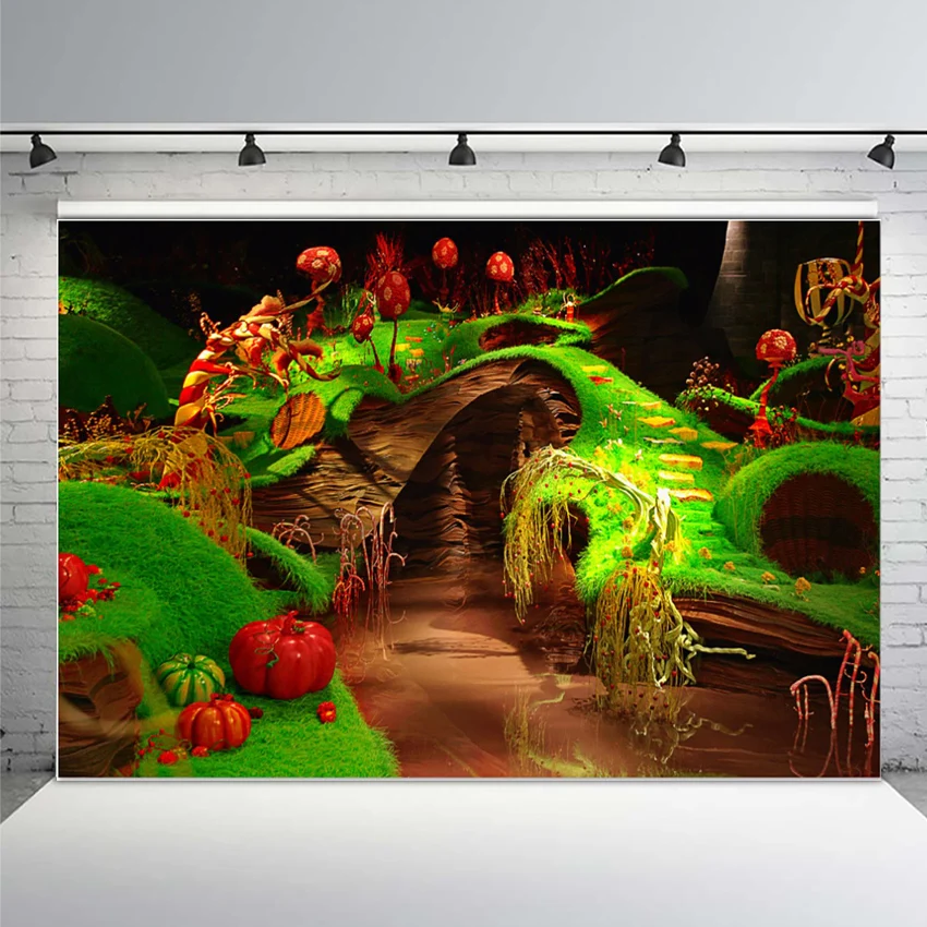 7x5FT Garden Chocolate Factory Green Grass Steps Bridge River Custom Photo Studio Background Backdrop Vinyl 220cm X 150cm