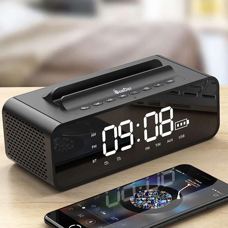 

Wonderful Quality Portable Wireless Bluetooth Clock Phone Stand Sound Column Mini Subwoofer Stereo AP