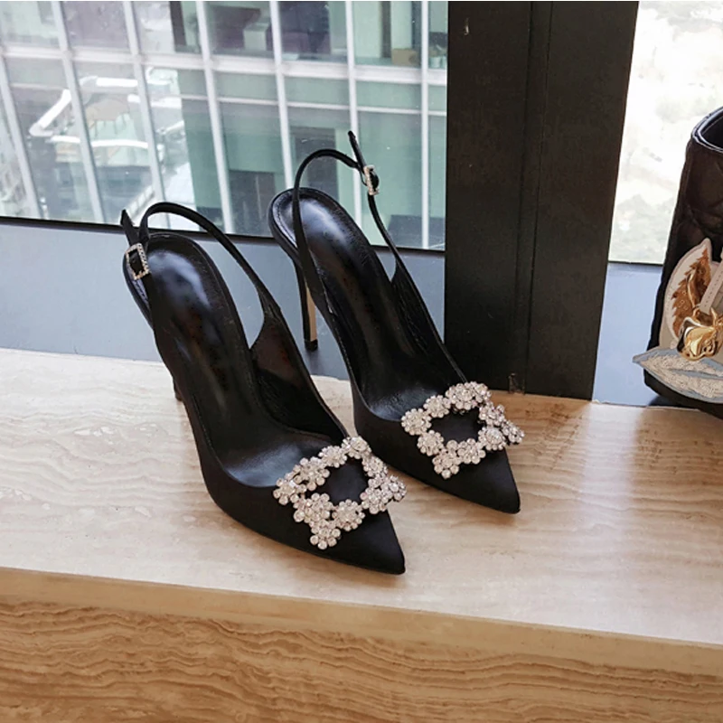 Новинка 2020 красные стразы черные туфли на высоком каблуке женские пикантные