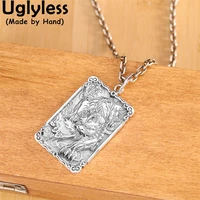 uglyless real ag999 pure silver square medal pendants for men embossed dragon necklaces thai silver amulet jewelry no chains