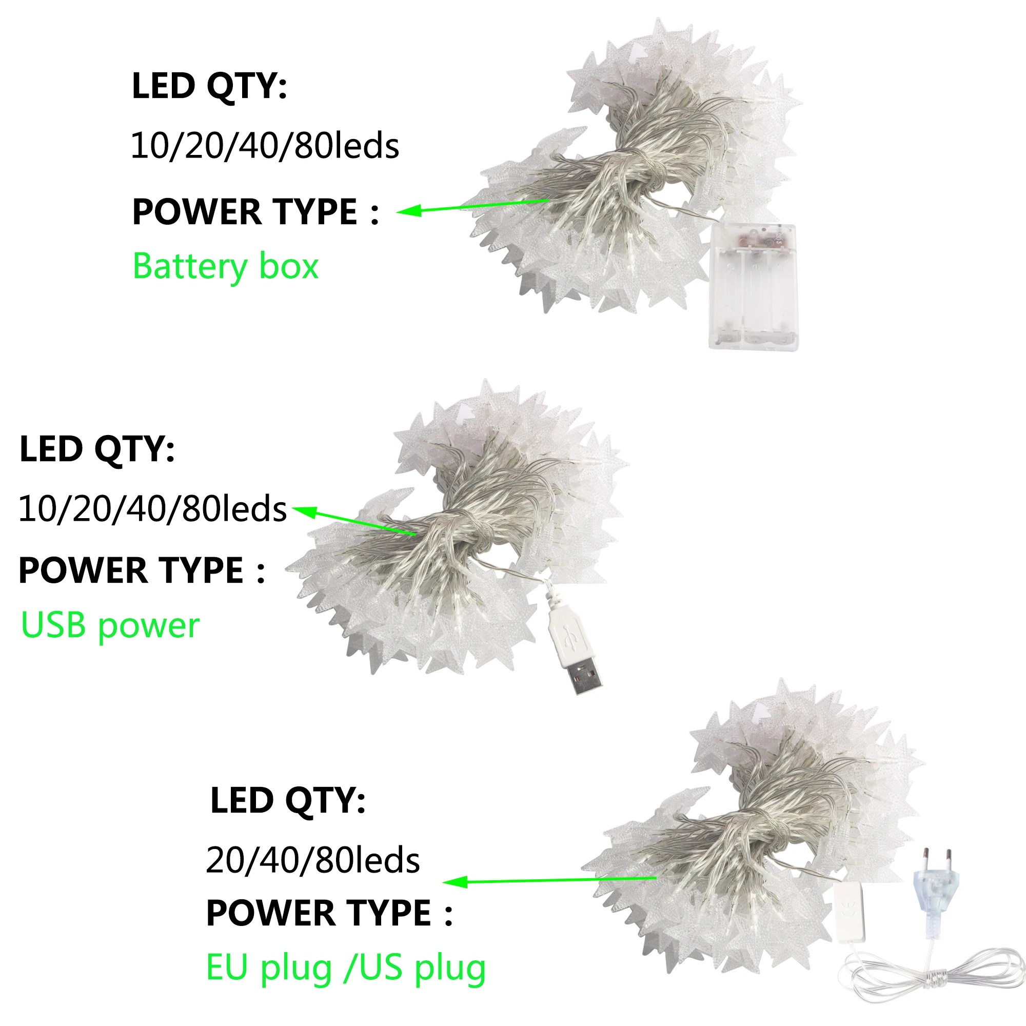 220V/USB/Батарея работает Star гирлянды светодиодные для рождественской вечеринки