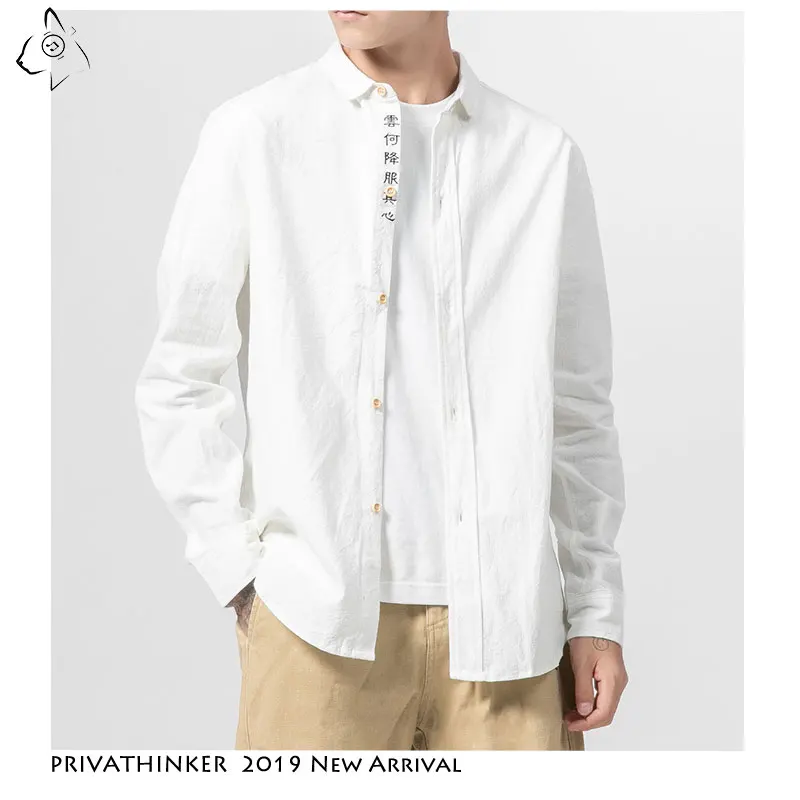 Privathinker 2020 Мужская и Женская Осенняя хлопковая льняная рубашка 2019 мужские большие
