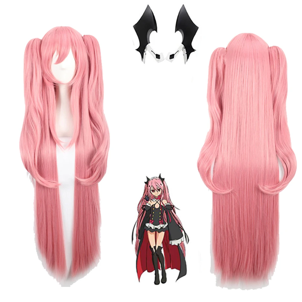 

Anime Krul Tepes Wig Pink Double Ponytail Synthetic Cosplay Wig Natural Long Straight Wig for Women Costume Party