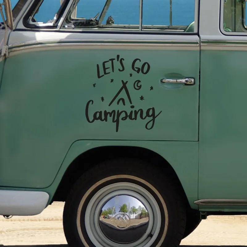 

Black/Sliver Let's go Camping Camper Car Sticker Small/Big Size Removable Waterproof Window Body Decal CL934