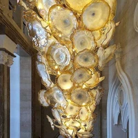 hotel restaurant luxury golden flower chandelier light murano glass plates art chandelier lamps