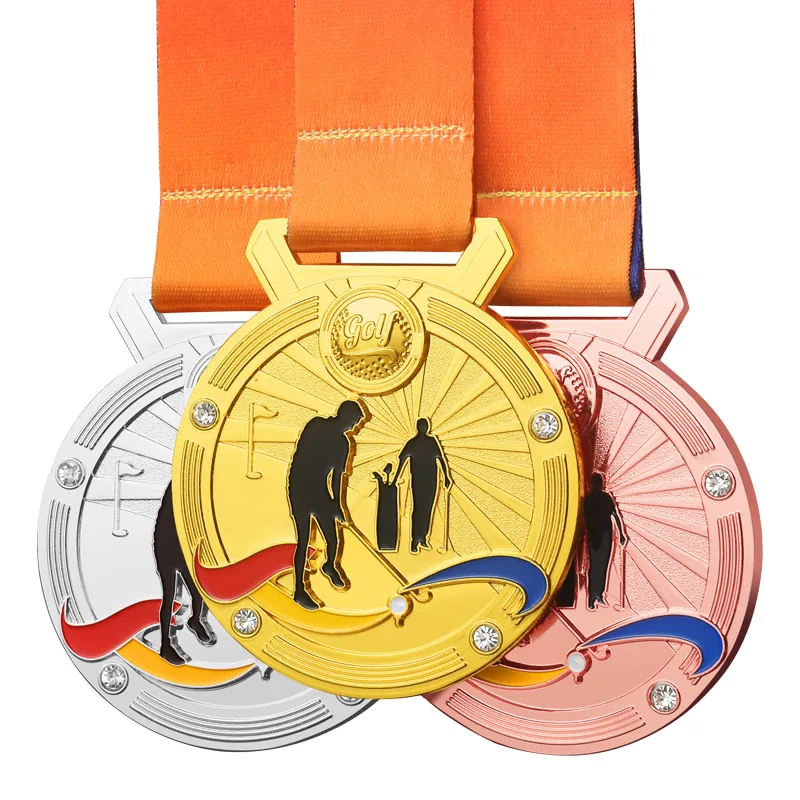 

Medal Custom Golf Competition School Sports Team Ribbon Sports General Gold, Silver and Bronze Medals