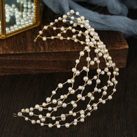 korean bridal pearl mesh headband retro baroque hairband french elegant bride wedding hair accessories