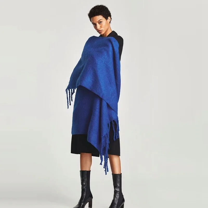 

2021 Women Solid Color Scarves Lady Winter Thicken Warm Soft Shawls Wraps Female Colored Wool Long