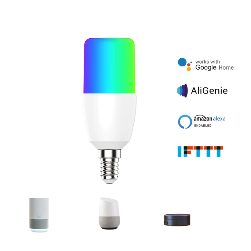

Функция голосового Управление 7 Вт RGB умный светильник накаливания с регулируемой яркостью TB46 E14 Wi-Fi волшебной светодиодной лампы AC 100-240 V раб...