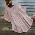 Женская хлопковая блузка с рюшами, с коротким рукавом, асимметричная, повседневная, 2021