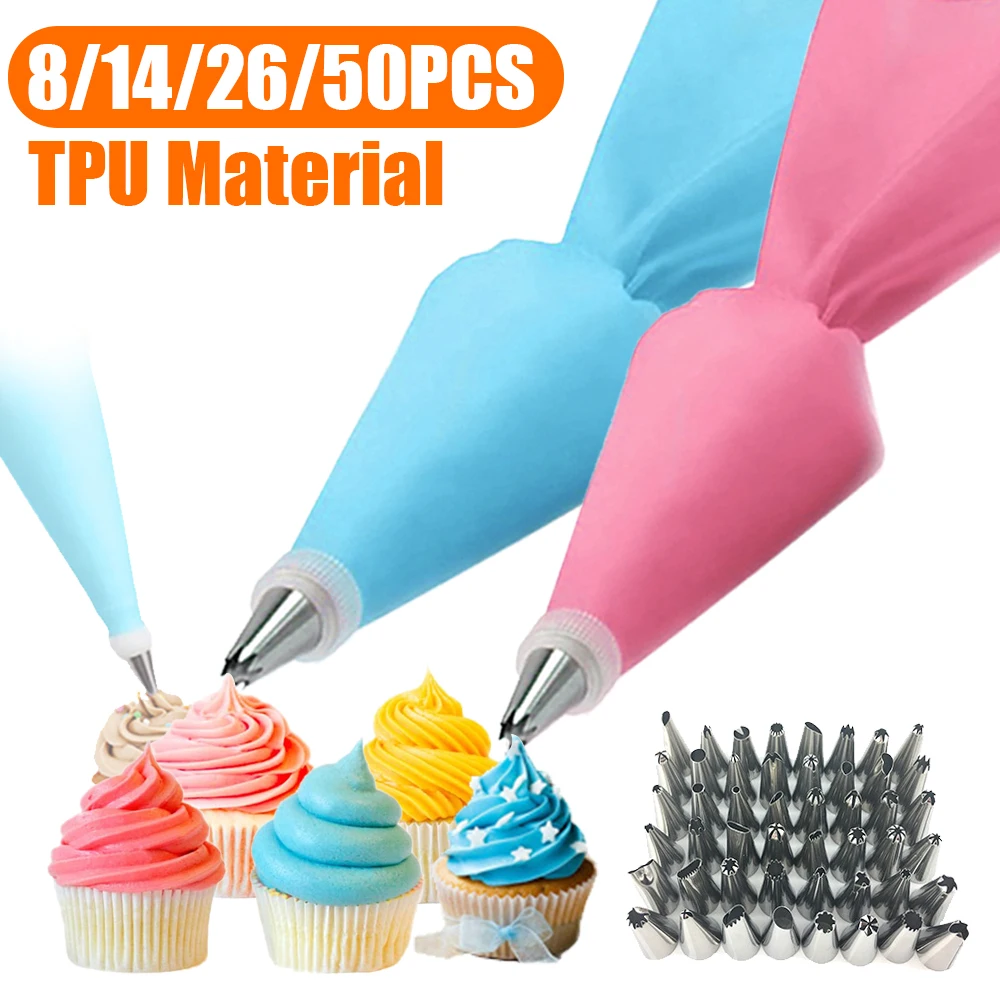 

4/8/14/26/50Pcs/Set Silicone Pastry Bag Tips DIY Cake Icing Piping Cream Cake Decorating Tools Reusable Pastry Bags Nozzle Set