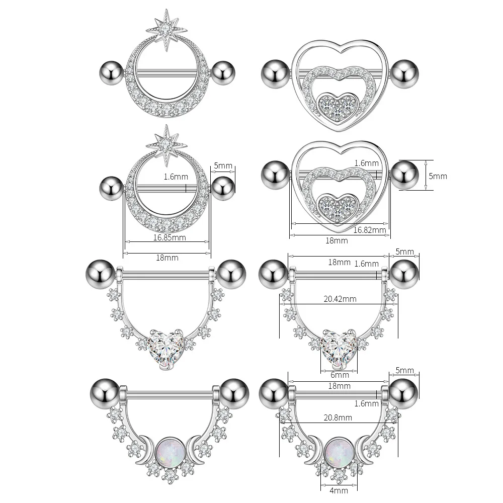 2PCS Surgical Steel Crystal Flower Nipple Rings Sexy Body Piercing Moon Bees Jewelry Snow Barbells Heart | Украшения и аксессуары