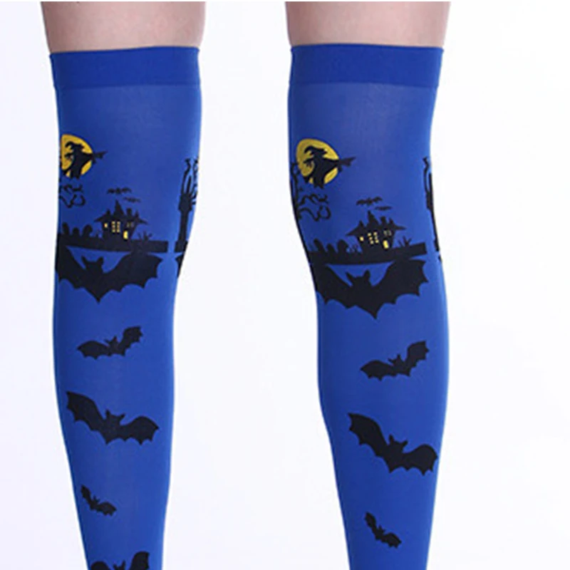 Зимние женские чулки на Хэллоуин с принтом длинные носки по колено нарядное