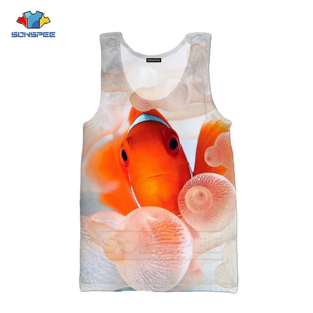 

SONSPEE 3D Printing Clownfish Animal Cute Top Summer Fashion Casual Harajuku Unique Street Underwater World Romantic Vest Top