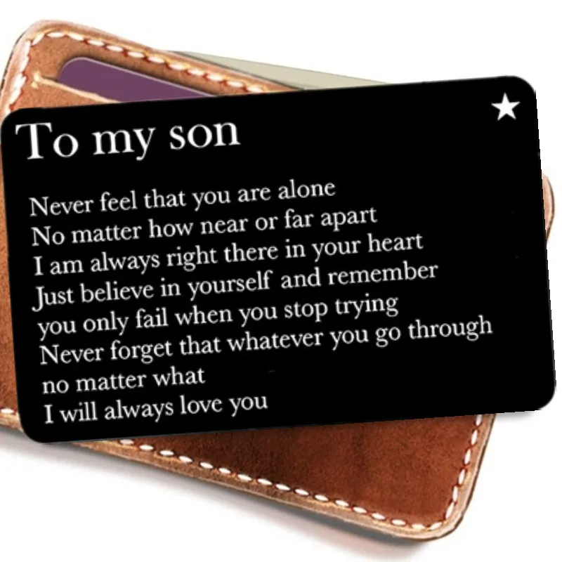 

Wallet Cards Gift For Son From Parents Engraved Metal Wallet Insert Mini Love Note