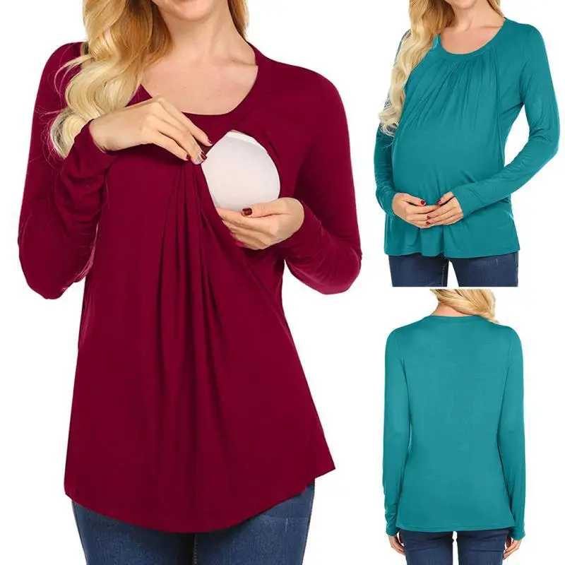 

2020 New Autumn and Winter Fashion Pregnant Women Breast-Feeding Women's Crew Neck Loose Pregnant Mammal Long-Sleeved T-shirt