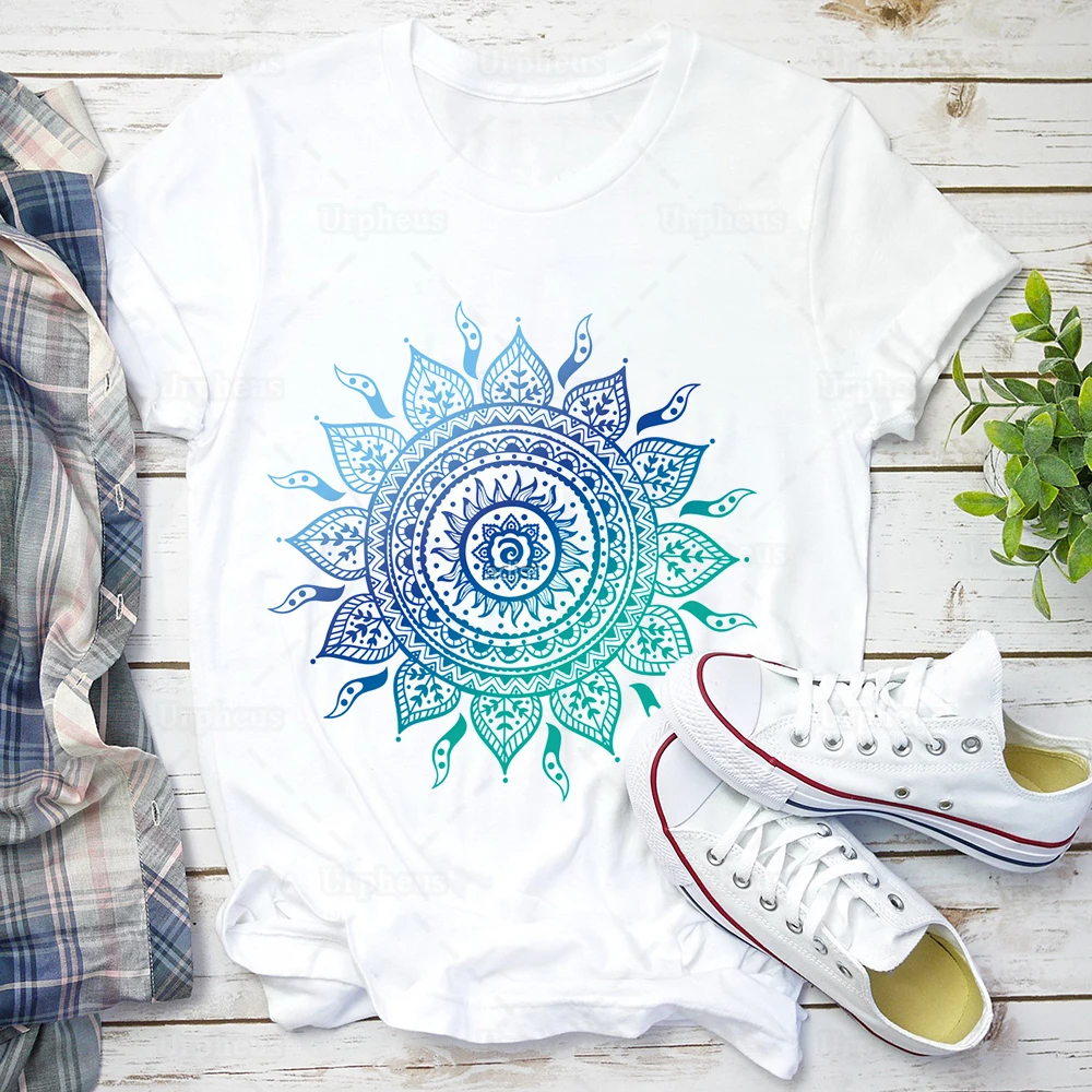 Женская футболка с мандалой 100% хлопок геометрическим рисунком буддизм йога |