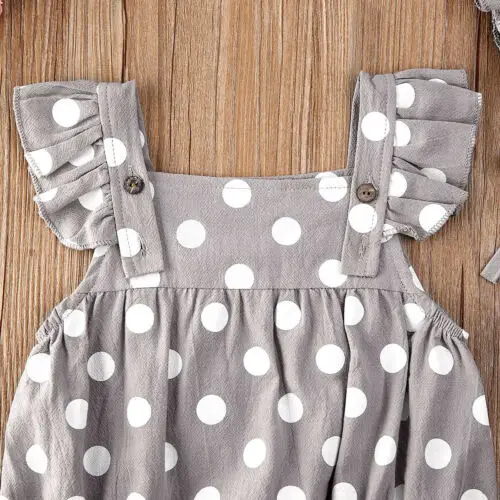 Летний комбинезон в горошек для новорожденных девочек с оборками костюм от