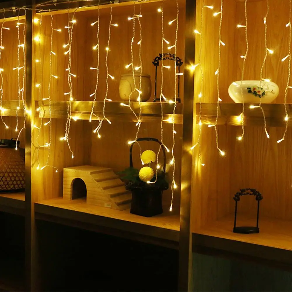 

220V EU Plug 3 * 0.7 Meters 96 LED Curtain Lights String Christmas Xmas Decoration Lamp