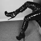 Женские лакированные сапоги выше колена, на платформе, размеры 34 44 52