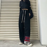 qweek grunge streetwear joggers plaid sports pants women harajuku hip hop patchwork wide leg checked trousers for female korean