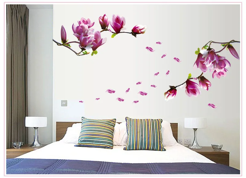 1 шт. фиолетовая орхидея Наклейка на стену свежая Магнолия наклейка для гостиной спальни обои большое съемное творчество "сделай сам" украшение дома