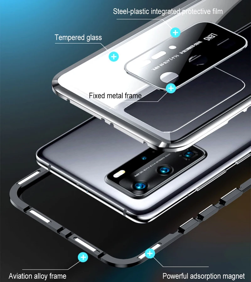 Двухсторонний стеклянный Магнитный чехол для Huawei Honor 50 30 60 50se P40 P30 Mate 20 Nova 8 7 6 7se Pro
