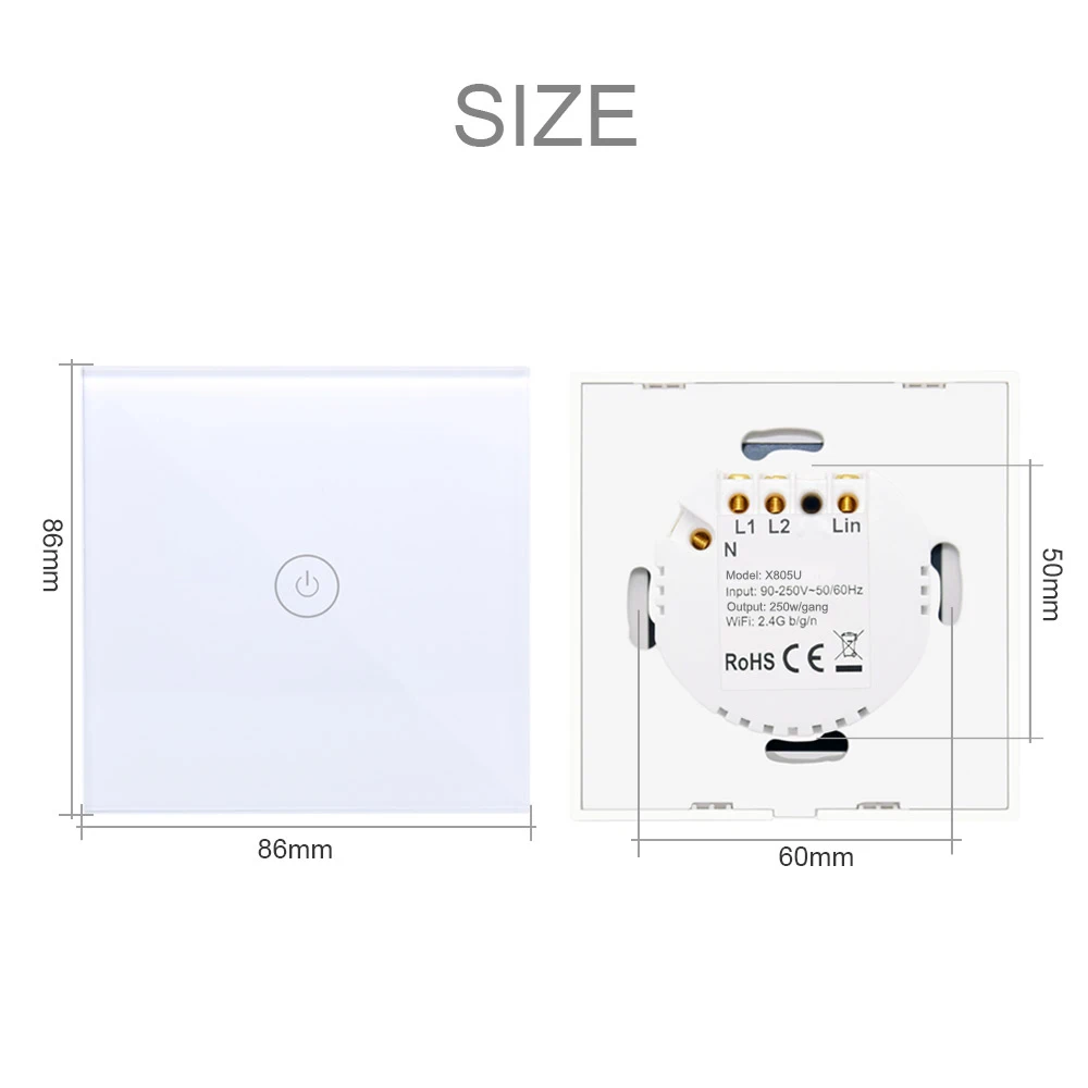 

Lonsonho WiFi Smart 2 Way Switch 1 Gang EU 220V Touch or Button Wall Light Switch Tuya Smartlife Compatible Alexa Google Home