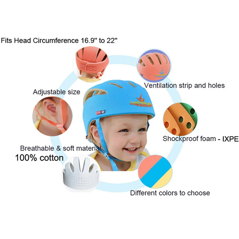 Gorros de seguridad de malla de algod&oacute;n para ni&ntilde;os y ni&ntilde;as, casco protector suave y ajustable para la cabeza, gorras para aprender a caminar-2