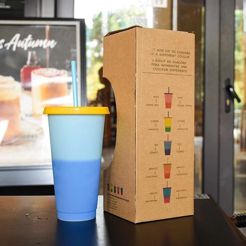 

PP Temperature Magical Color Change Cups Colorful Cold Water Color Changing Coffee Cup Mug Water Bottles With Straws 5pcs