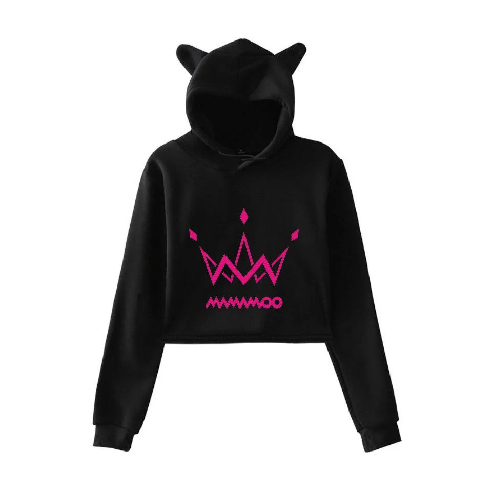 

Модный женский укороченный топ с принтом кота MAMAMOO 2020, летние популярные толстовки, свитшот, сексуальный стиль K-pop, с капюшоном в виде кота в ...