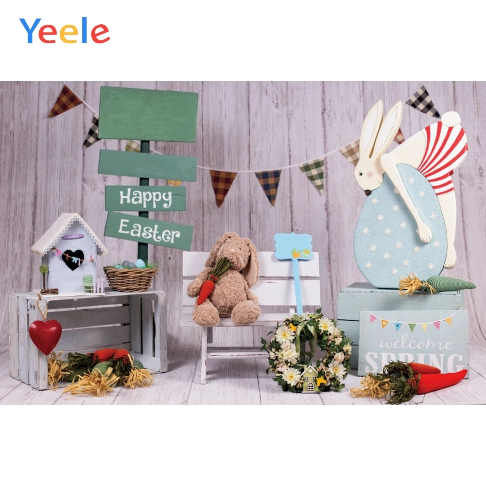 

Фоны для фотосъемки с изображением весенней вечеринки цветов пасхальных яиц деревянных досок интерьера кролика ребенка фотографические ф...