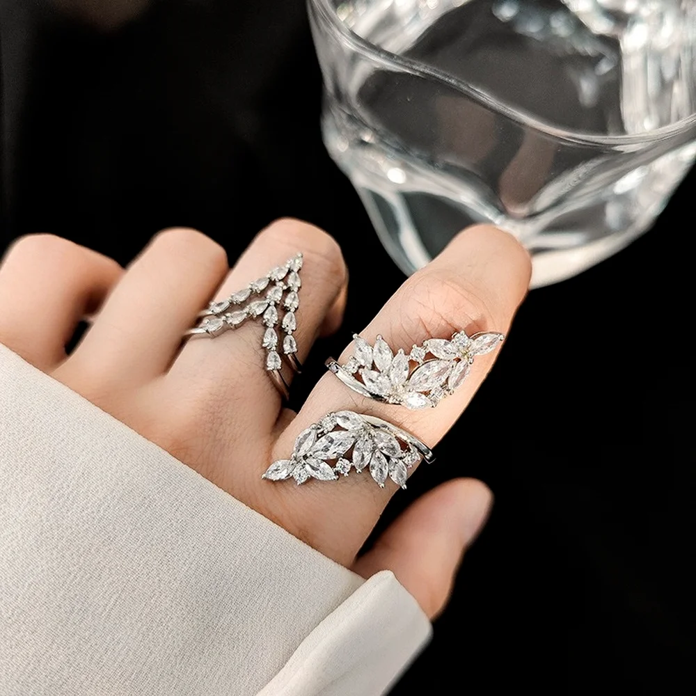 

Fashion three-dimensional geometric open ring hollow zircon wings decoration ring tide wedding rings luxury jewelry