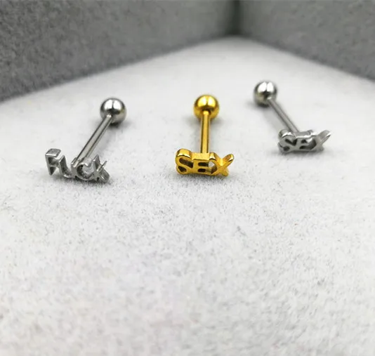 

1PC Surgical Steel KISS Letter Tongue Rings Punk Style Hypoallergenic Piercing Tongue Barbells Piercing Body Jewelry 14g