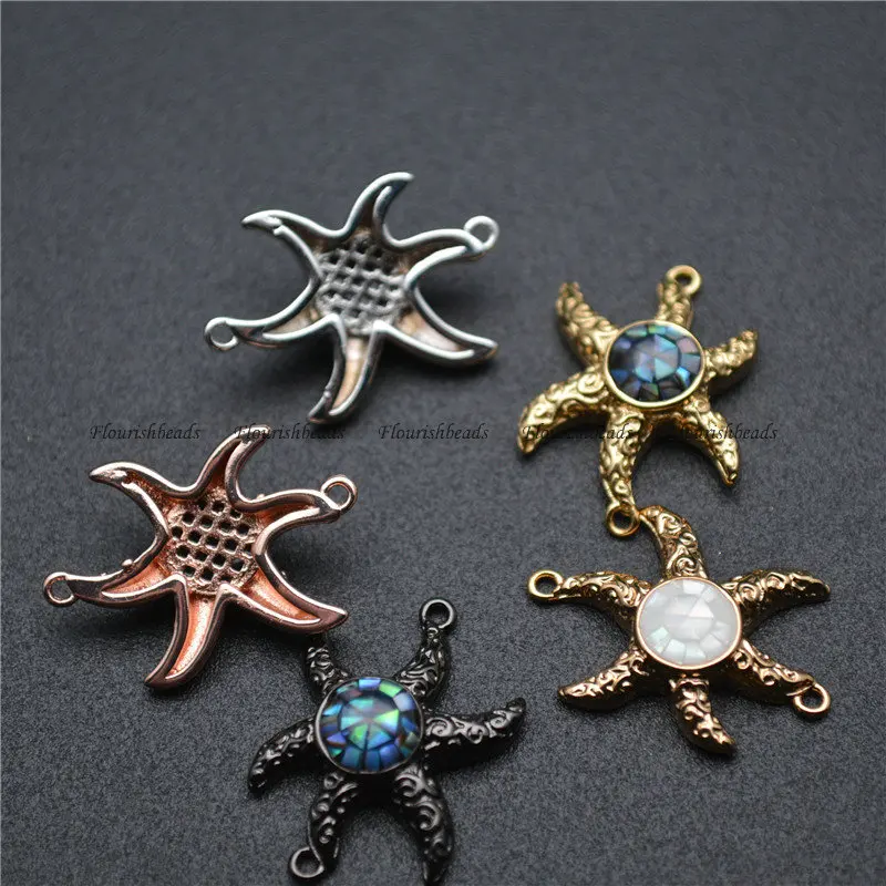 New Arrival Natural Abalone Shell Cover Sea Star Shape Beads Two Loops Jewelry Connectors Bracelet Charms Necklace Pendant | Украшения и