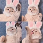 Забавные костюмы для кошек и собак, шапка с теплым Кроликом, новогодние подарки, аксессуары для вечеринки на Хэллоуин, реквизит для фото, головной убор