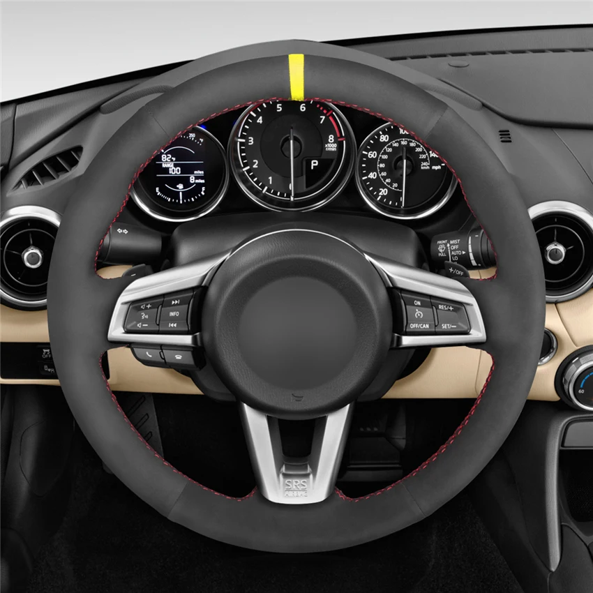 Черный замшевый удобный мягкий чехол рулевого колеса для Mazda MX 5 MX5 2016 2017 2018 2019