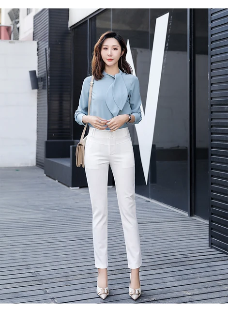 Fashion (5491 Blue)High Waist Office Lady Pants Korean Fashion